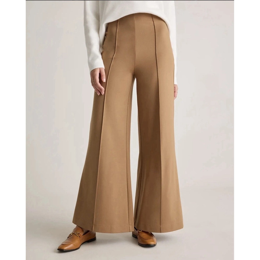 Quince Women's Ultra-Stretch Ponte Super Wide Leg Pants Sz XL Roasted Pecan